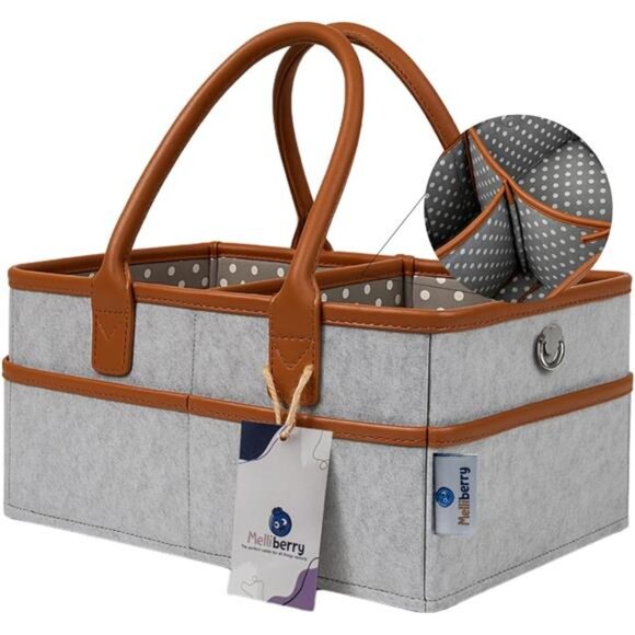 Large Baby Diaper Caddy Organizer Changing Table Basket Nursery Storage with Han - Picture 1 of 8